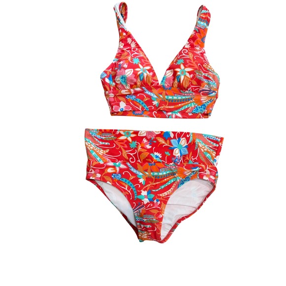 Helen Jon Other - Helen Jon Womens Floral Paisley High Waisted Bikini Set Red Orange XS